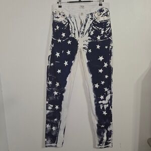 B#50 Blue Topic Star Print Jeans‎ White Blue Distressed Slim Fit Size 11/12
